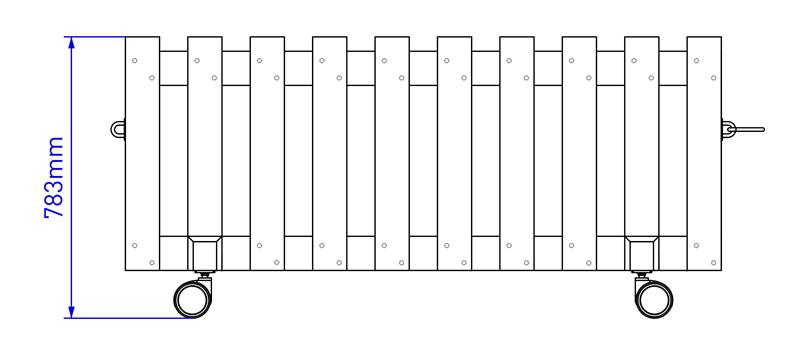 Technical render of a Interactive Fence Panel on Wheels Package